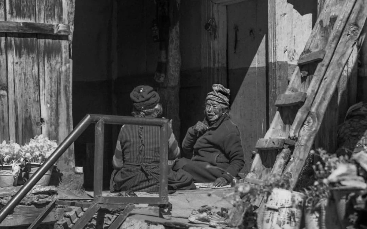 Local elderly women resting at a village home on the Annapurna Circuit