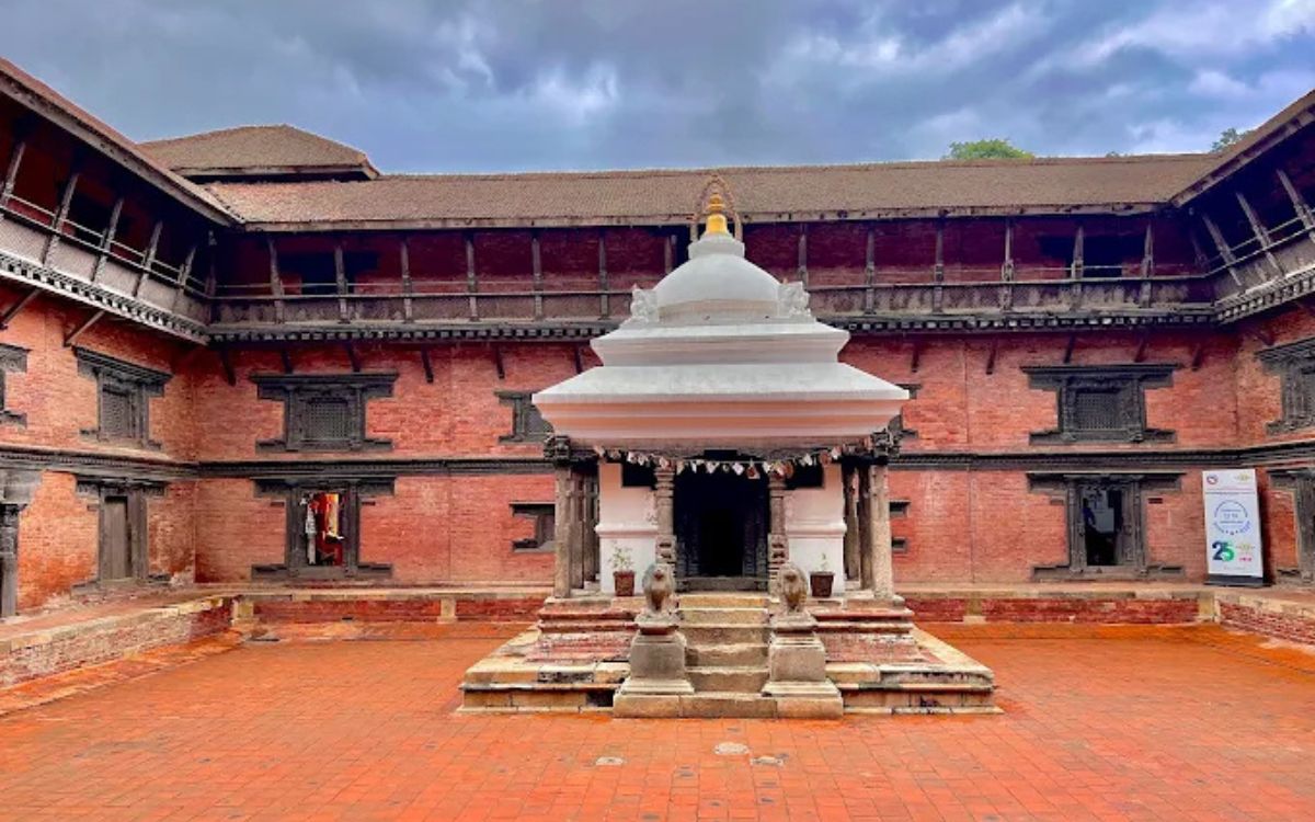 Mul Chowk inner courtyard with white stupa at Bhaktapur Durbar Square Royal Palace