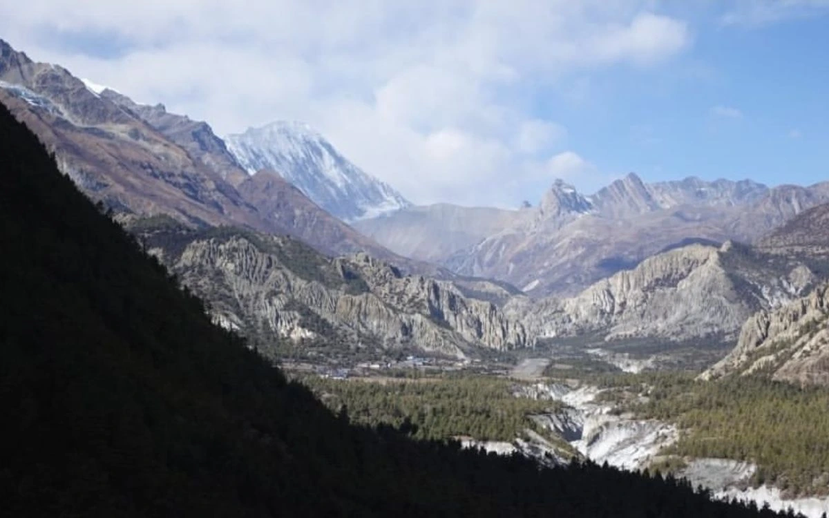 Himalayan valley landscape during December trekking season for Christmas in Nepal