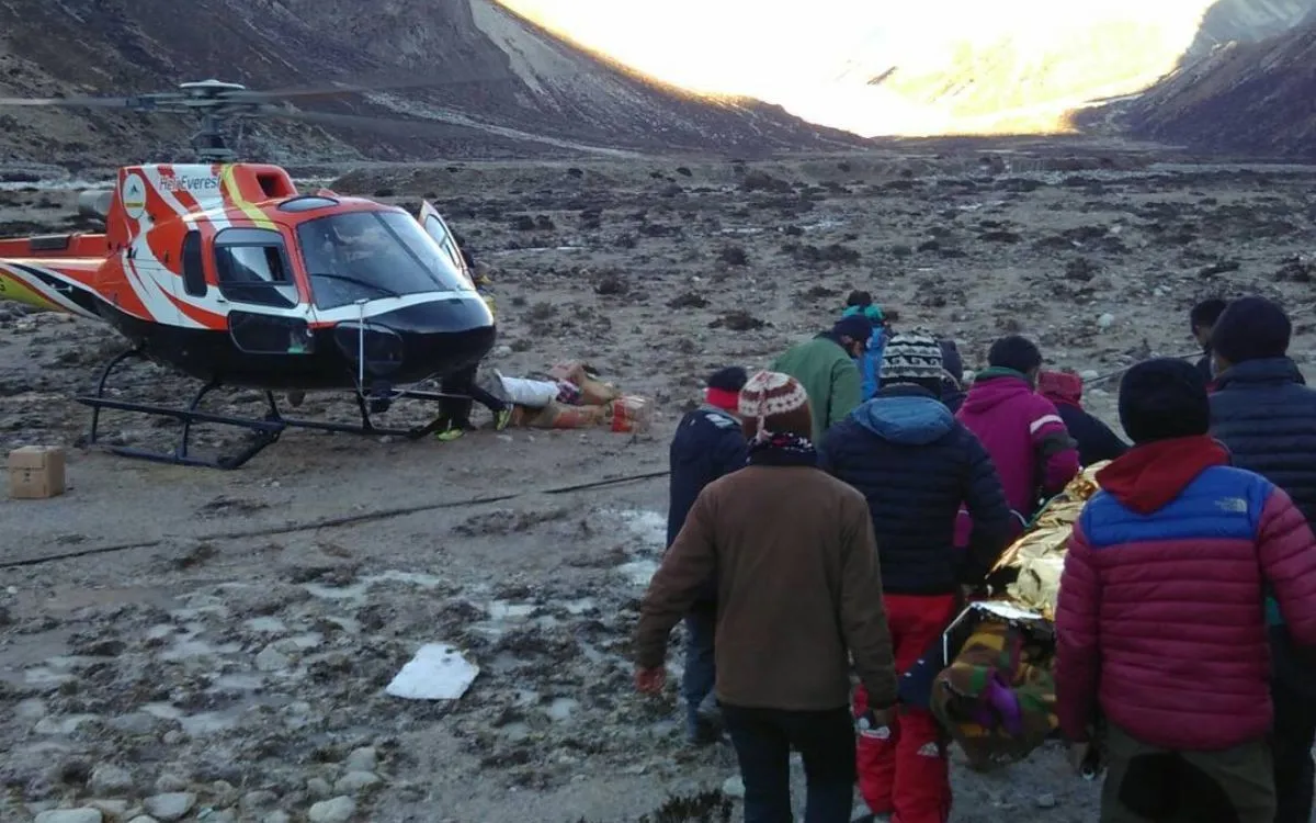 Helicopter rescue operation on the Everest Base Camp trek