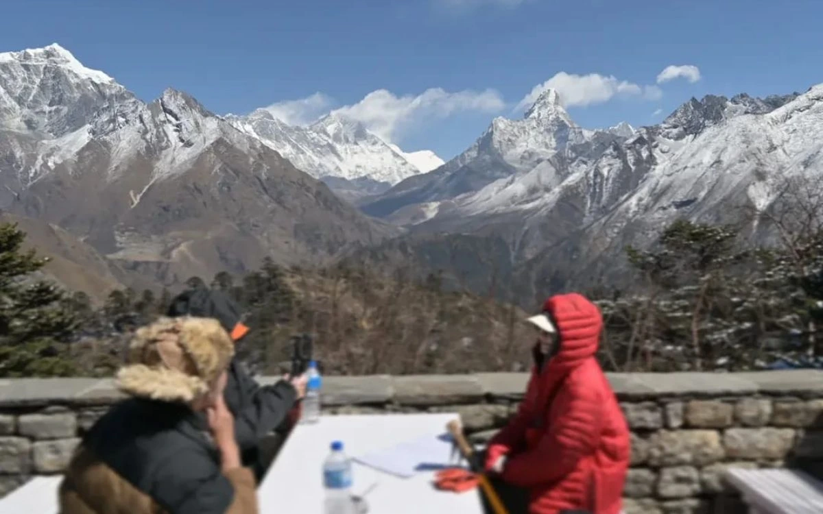 Guests admiring the Everest range from Hotel Everest View terrace