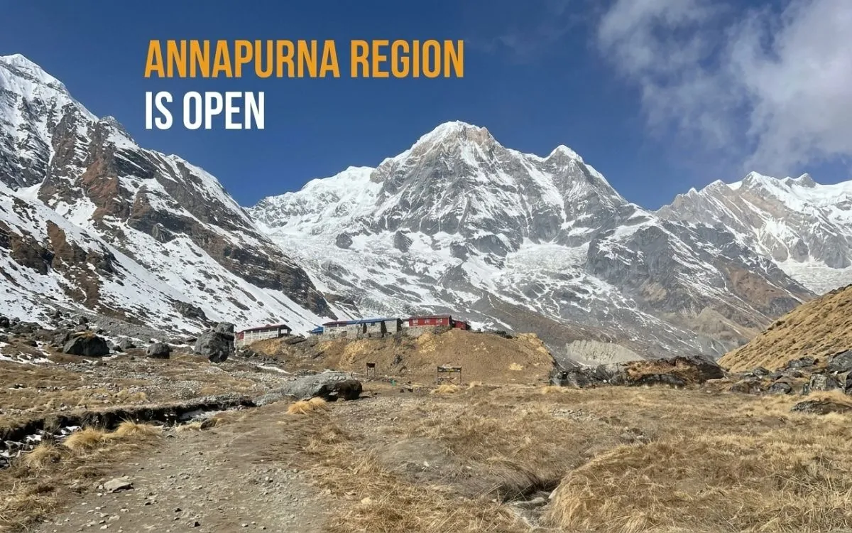 Annapurna region open for trekking after the flood, with Annapurna peaks and a trail