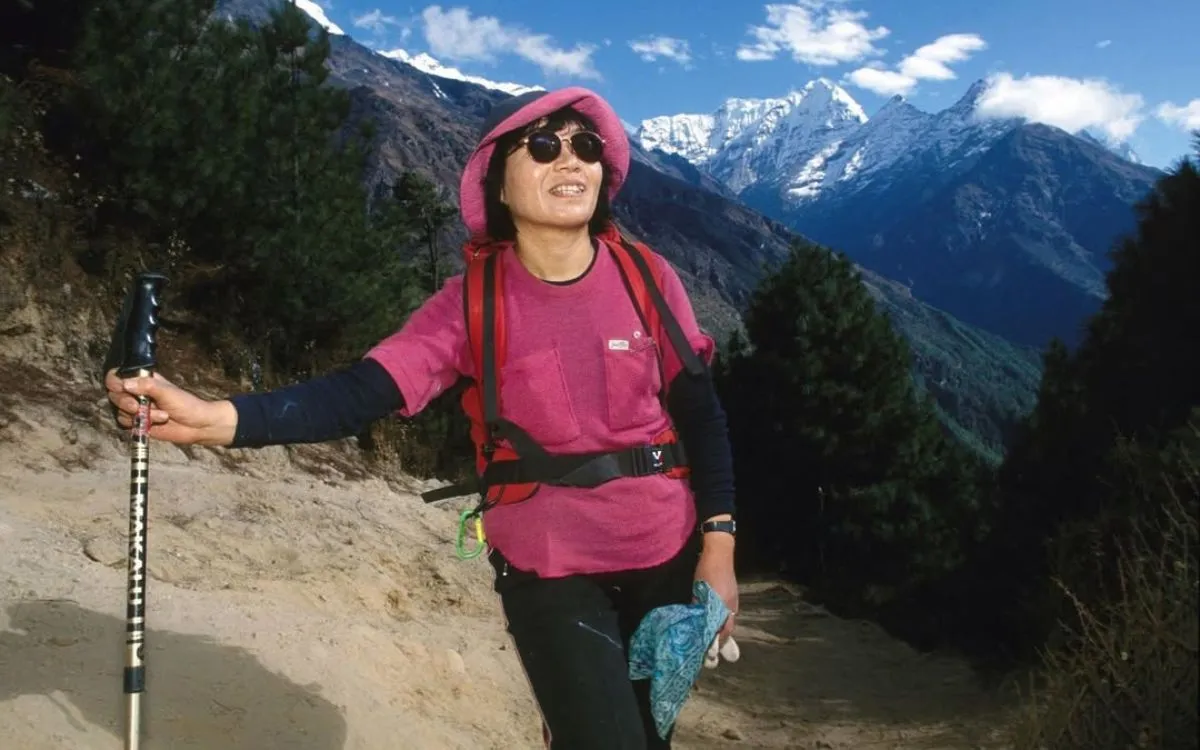 Young Junko Tabei in early climbing days, black and white photograph