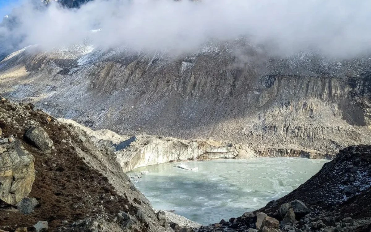 Kanchenjunga glacier and glacial lake in conservation area Nepal