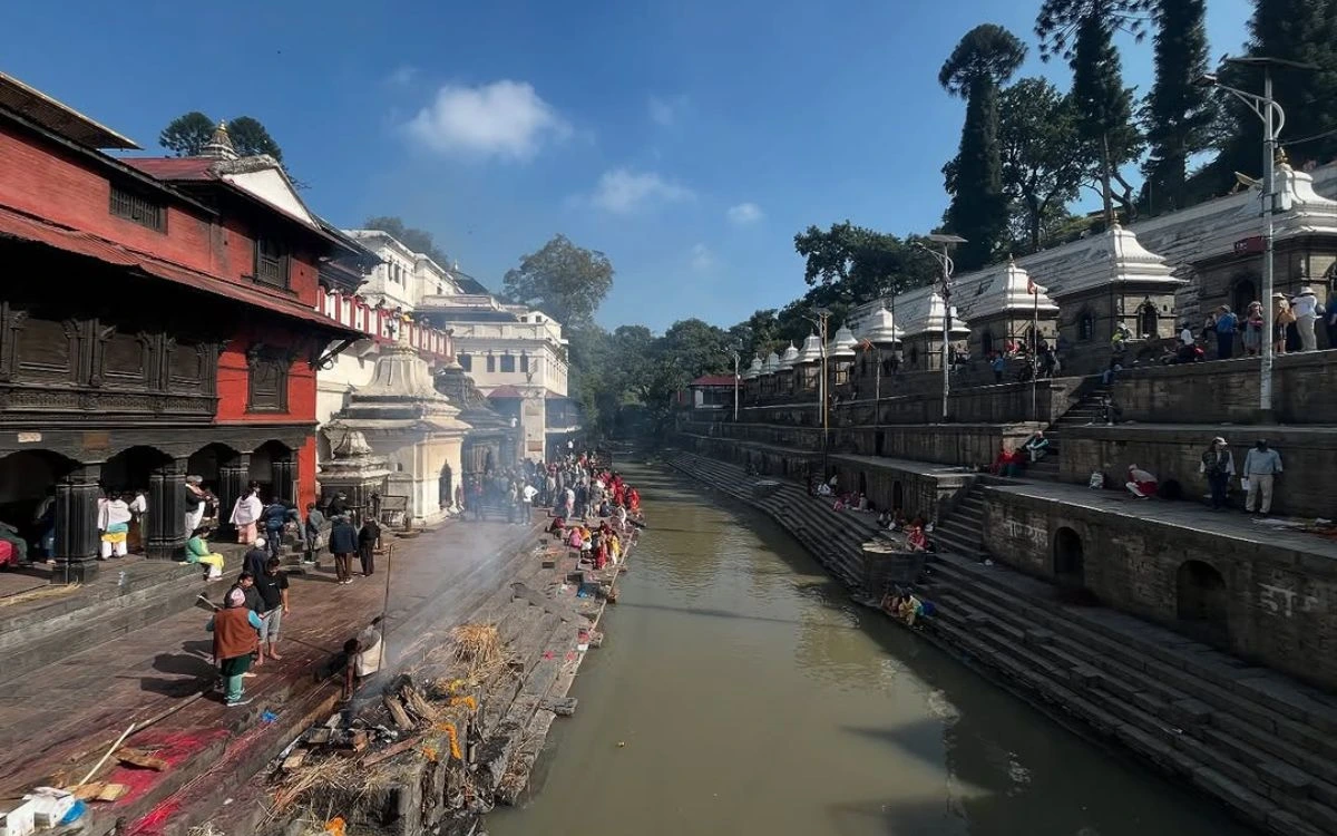 Cremation site near Bagmati River at Pashupatinath Temple, Kathmandu
