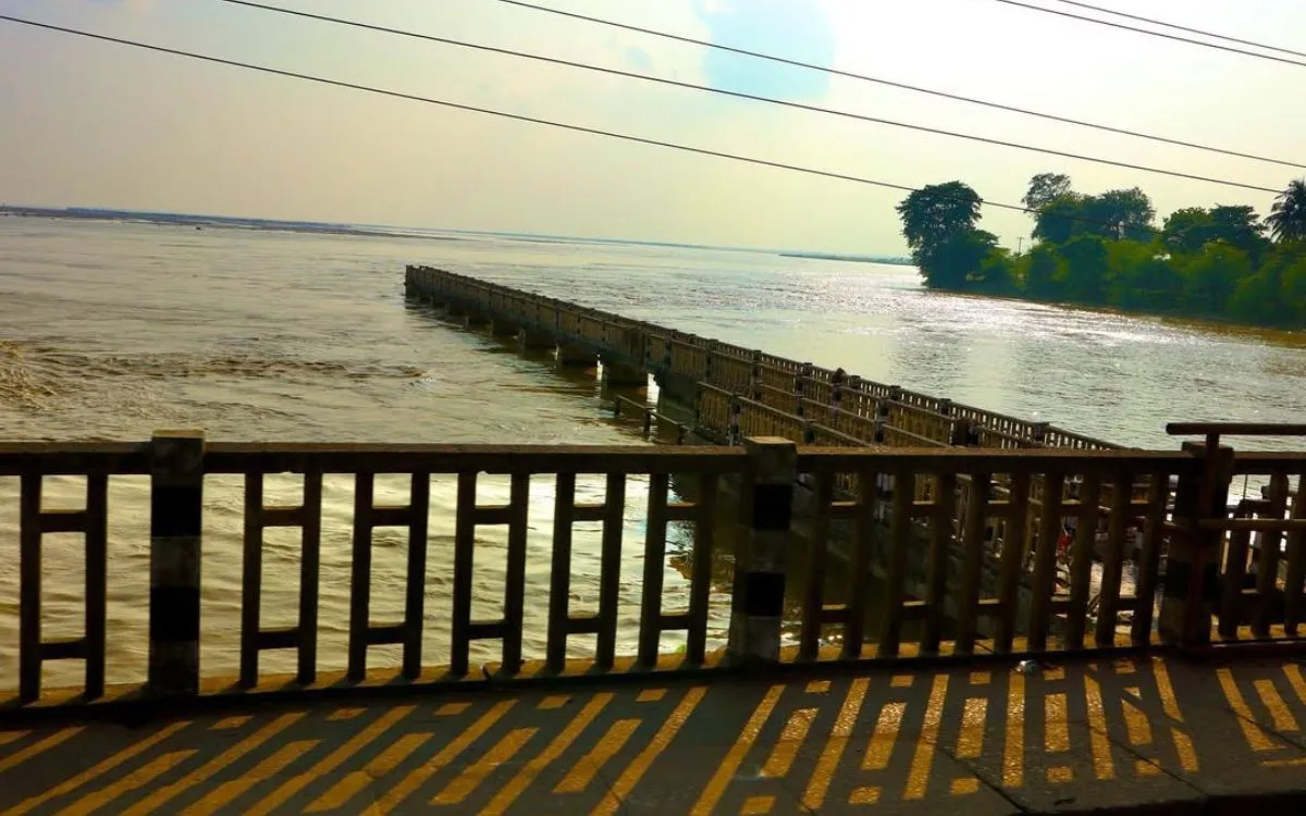 Sapta Koshi River with bridge infrastructure during high water levels