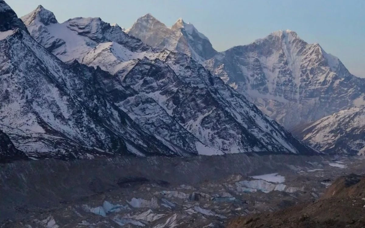 Ama Dablam and Himalayan peaks above the Khumbu glacier valley