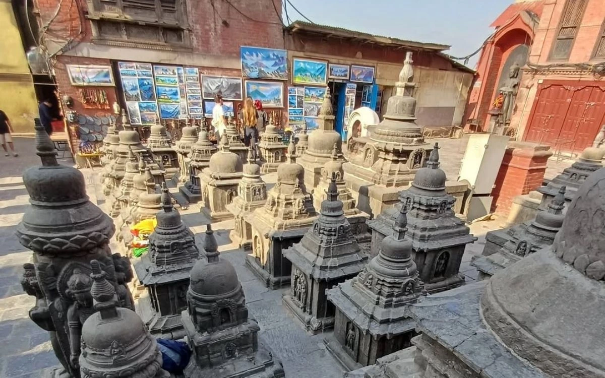 Devotional mani stones placed around Swayambhunath Stupa in Kathmandu