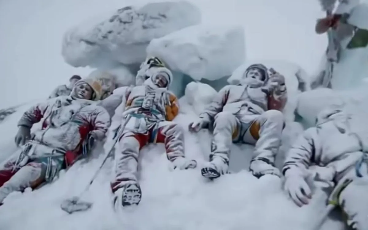 Bodies of climbers who perished on Mount Everest, lying in the snow
