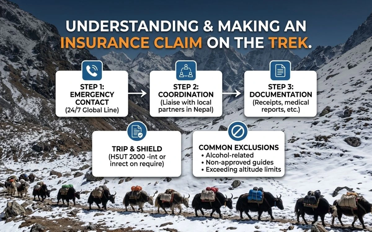 Infographic on filing an insurance claim during the EBC trek