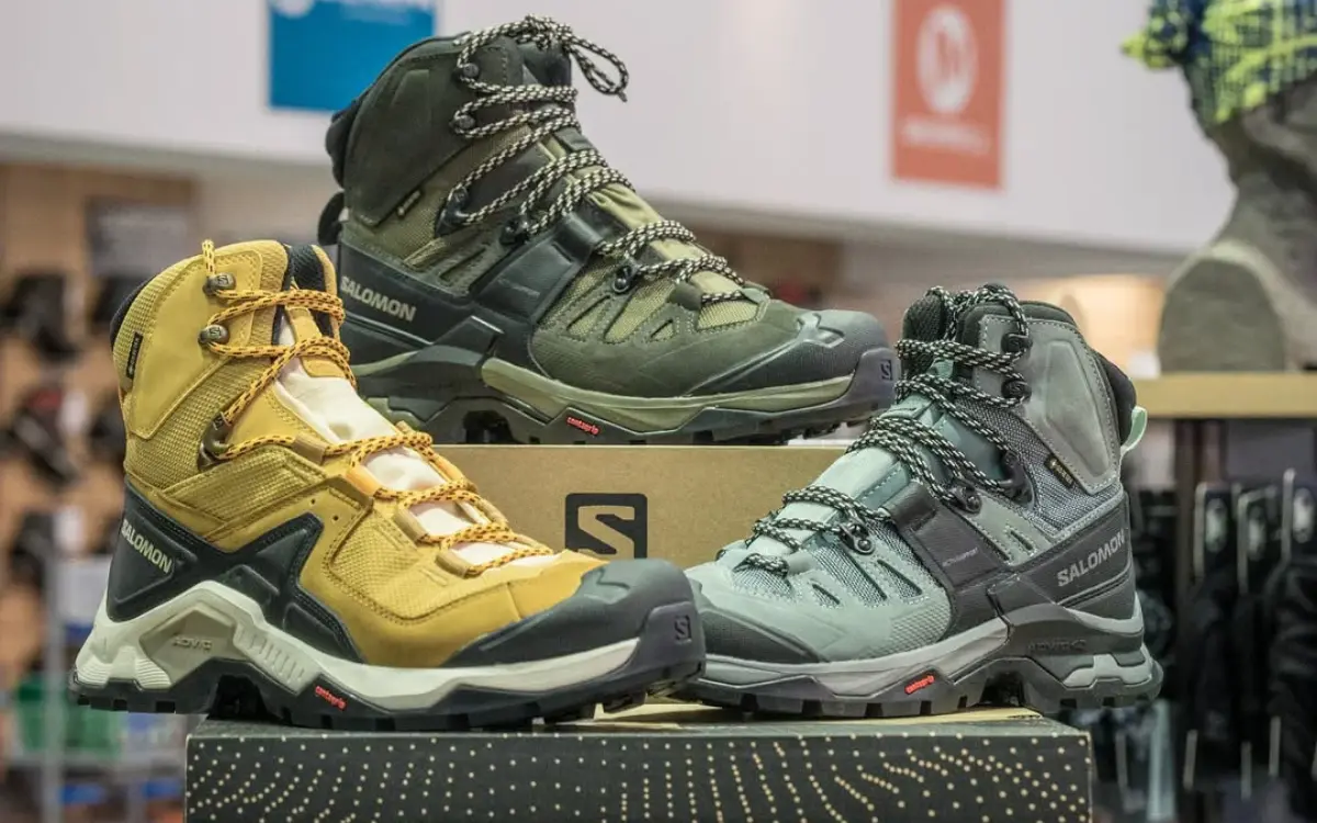 Salomon Quest hiking boots display in outdoor gear store