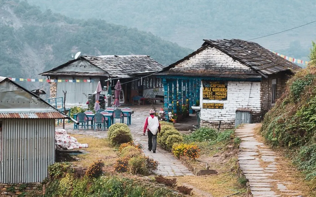 Traditional guesthouse and restaurant along Mardi Himal trek route Nepal