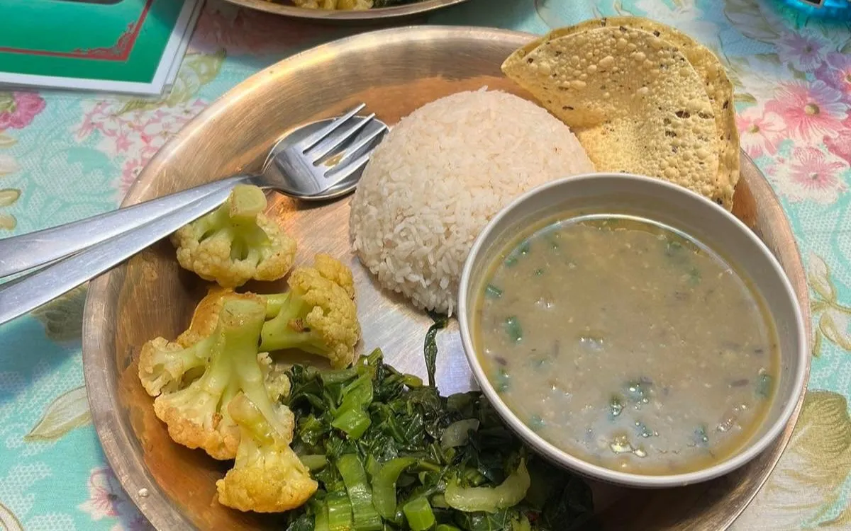 Traditional dal bhat meal served at Mardi Himal trek teahouse