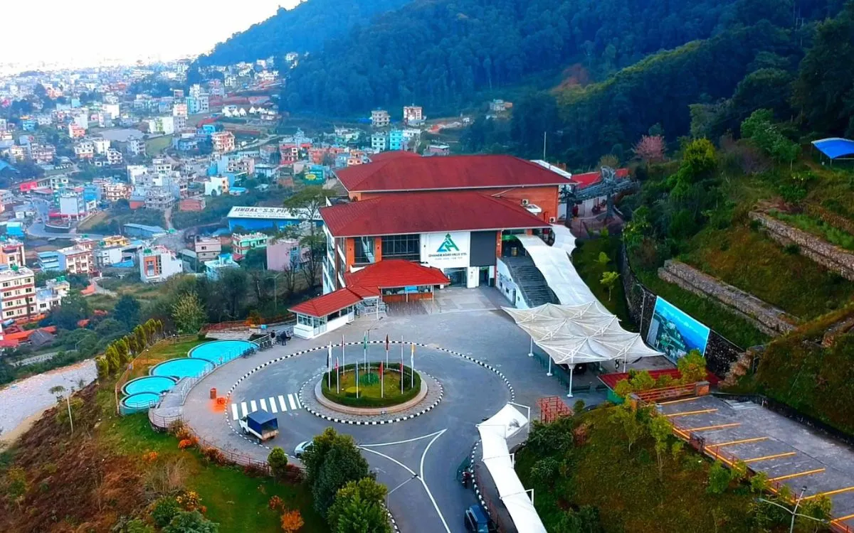 Chandragiri cable car station entrance with mountain backdrop