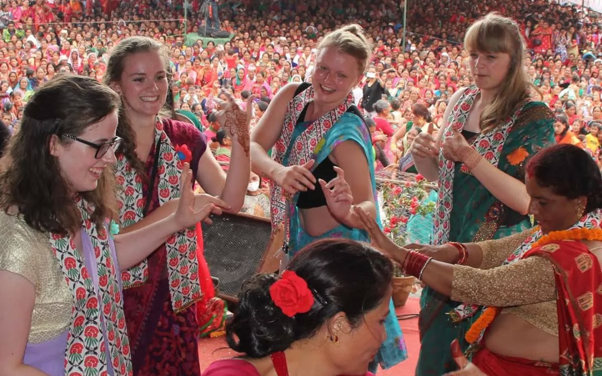 foreigner celebrating teej